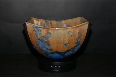 Saladier carré en porcelaine cristaux bleus