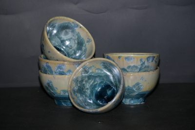 Jeu de 6 bolées en porcelaine vert gris bleu