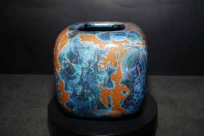 Vase cube en porcelaine cristaux gris-bleu 10 cm