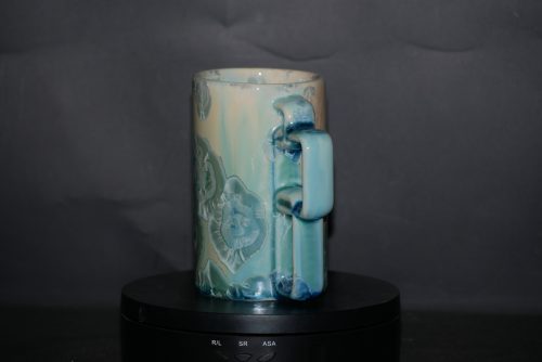 Tasse anse carrée porcelaine turquoise 30cl
