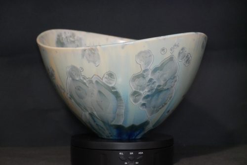 Grand saladier porcelaine avec courbe vert turquoise