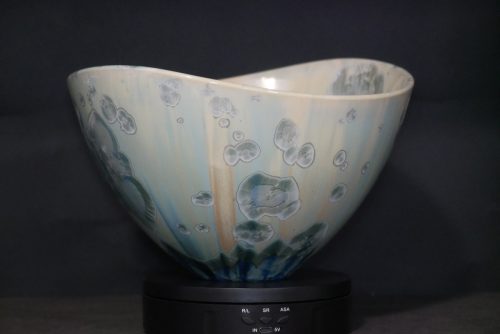 Grand saladier porcelaine avec courbe vert turquoise