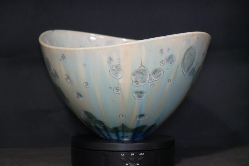 Grand saladier porcelaine avec courbe vert turquoise