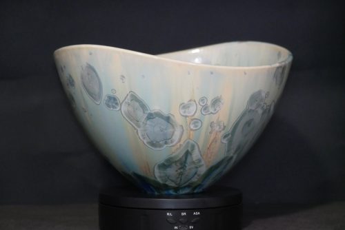 Grand saladier porcelaine avec courbe vert turquoise