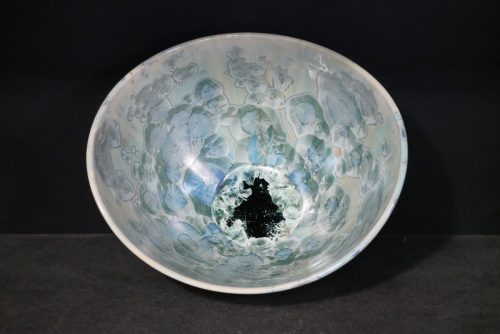 Grand saladier porcelaine avec courbe vert turquoise