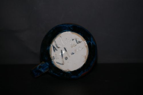 Tasse porcelaine marron cristaux bleus anse simple