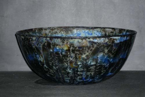 Grand saladier bleu en grès artisanal