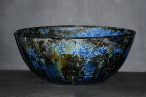 Grand saladier bleu en grès artisanal