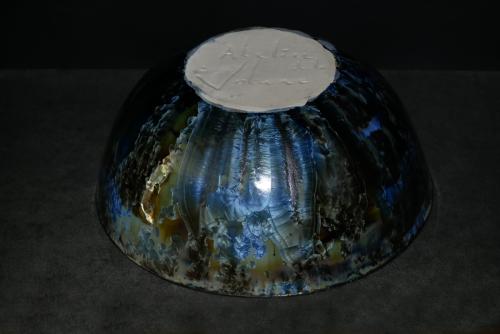 Grand saladier bleu en grès artisanal