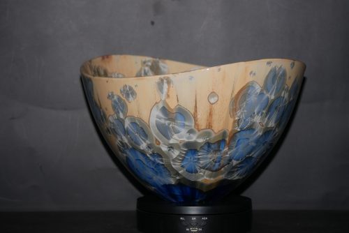 Grand saladier design porcelaine-gris-bleu