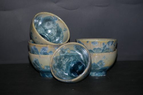 Jeu de 6 bolées en porcelaine vert gris bleu