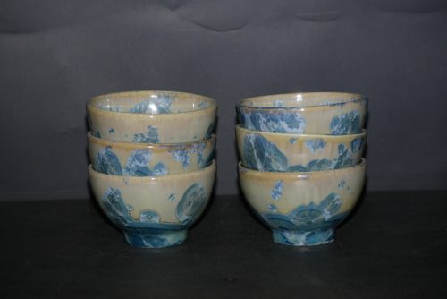 Jeu de 6 bolées en porcelaine vert gris bleu