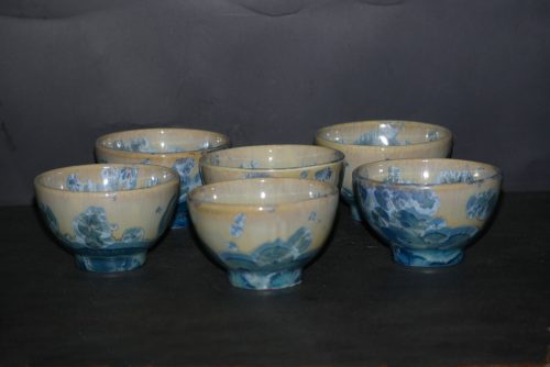Jeu de 6 bolées en porcelaine vert gris bleu