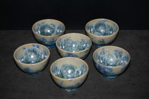 Jeu de 6 bolées en porcelaine vert gris bleu