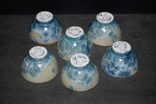 Jeu de 6 bolées en porcelaine vert gris bleu