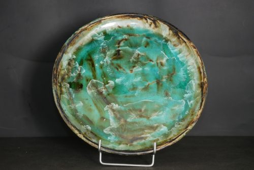 Jeu de 6 assiettes en grès email vert