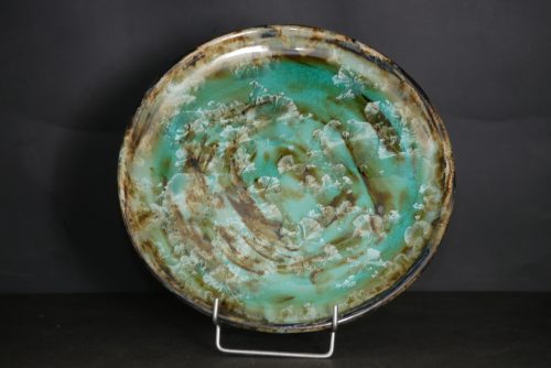 Jeu de 6 assiettes en grès email vert