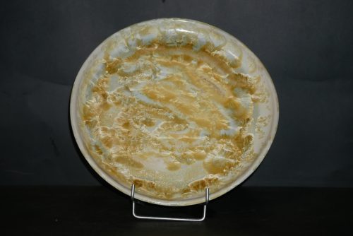 6 assiettes artisanales en grès blanc cristaux jaunes