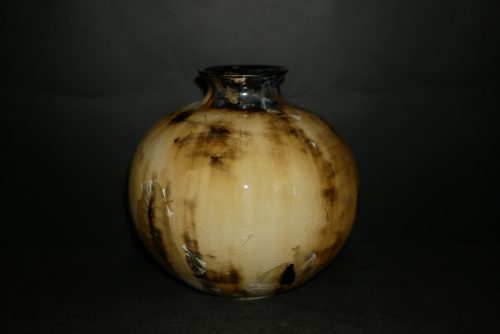 Vase boule en grès noir cristaux blancs