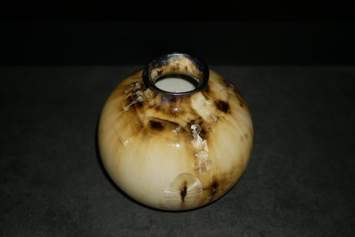 Vase boule en grès noir cristaux blancs