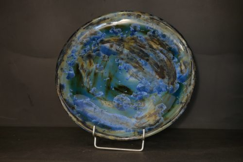 6 assiettes en grès artisanales bleues