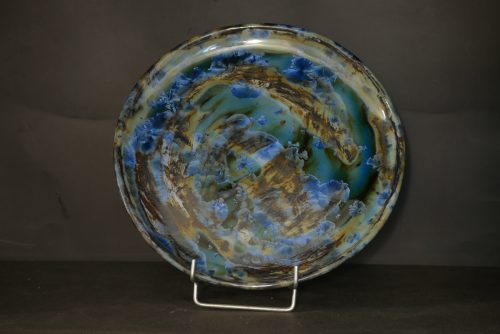 6 assiettes en grès artisanales bleues