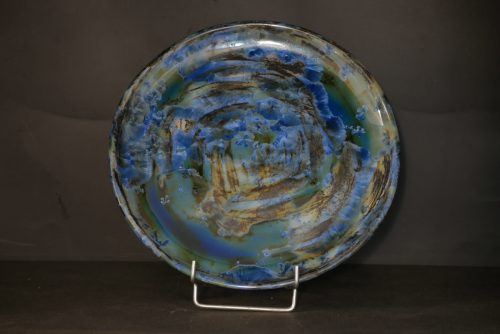 6 assiettes en grès artisanales bleues