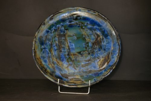 6 assiettes en grès artisanales bleues