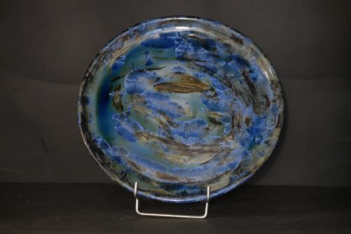 6 assiettes en grès artisanales bleues