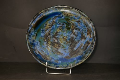 6 assiettes en grès artisanales bleues