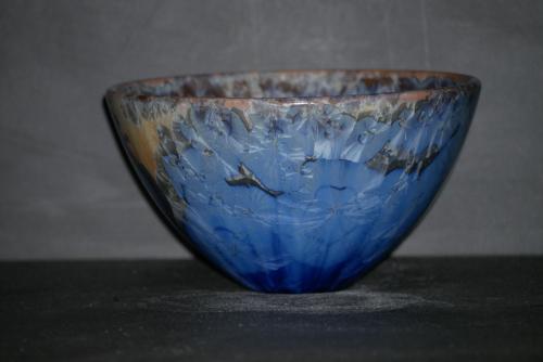 Grand bol céramique porcelaine marron bleu