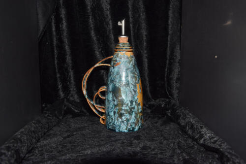 Huilier en grès orange cristaux bleu-vert 6 cl