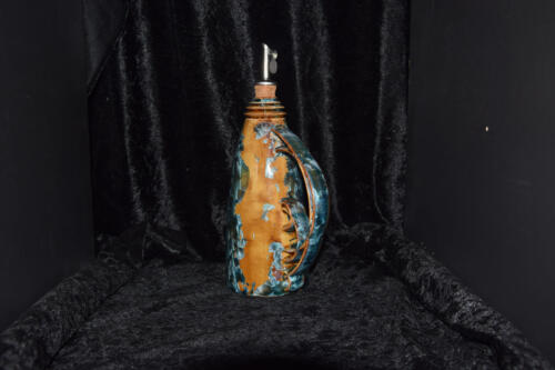 Huilier en grès orange cristaux bleu-vert 6 cl