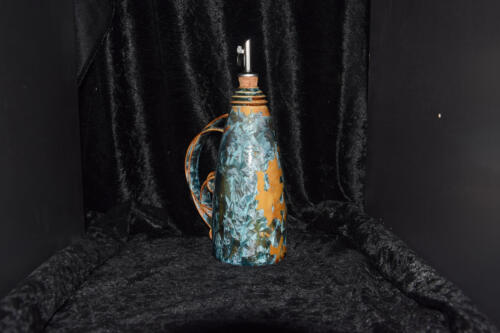 Huilier en grès orange cristaux bleu-vert 6 cl