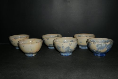 Jeu de 6 bolées en porcelaine gris-bleu