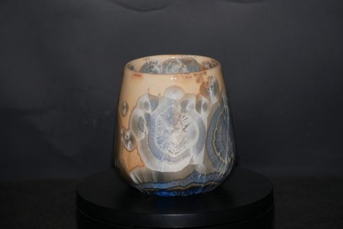 Tasse sans anse porcelaine cristaux bleus gris 35cl