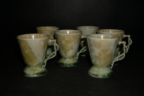 6 petits mazagrans avec anse vert citron