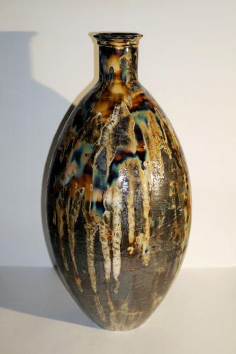 Amphore en grès noir cristaux blancs 55 cm