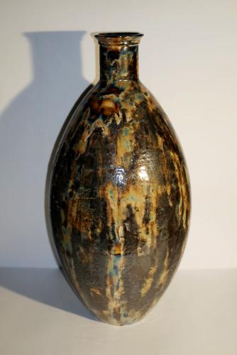 Amphore en grès noir cristaux blancs 55 cm