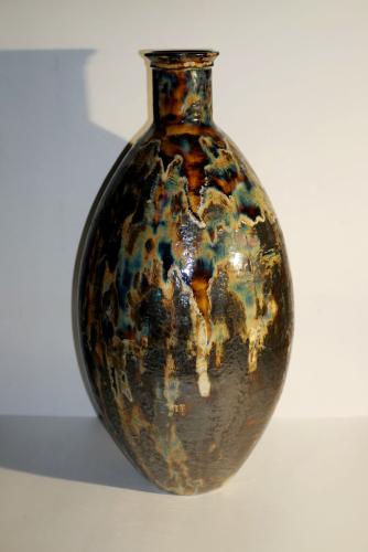 Amphore en grès noir cristaux blancs 55 cm