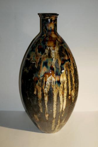 Amphore en grès noir cristaux blancs 55 cm