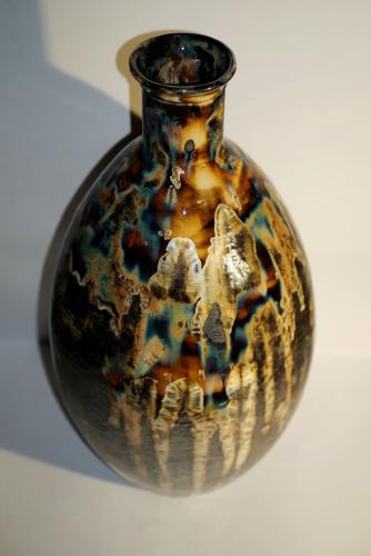 Amphore en grès noir cristaux blancs 55 cm