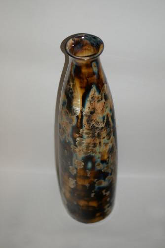 Vase bouteille en grès noir cristaux blancs 51 cm
