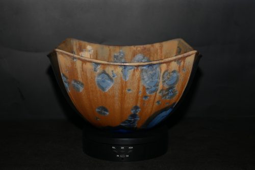 Saladier carré en porcelaine cristaux bleus