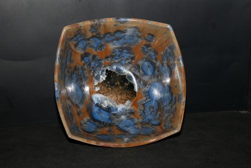 Saladier carré en porcelaine cristaux bleus