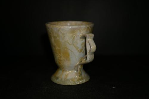 6 petits mazagrans en grès avec blanc jaune