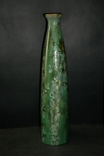 Vase bouteille en grès vert olive
