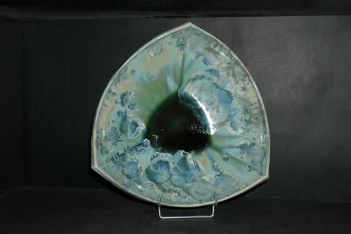 Coupe à fruits triangulaire en porcelaine vert turquoise