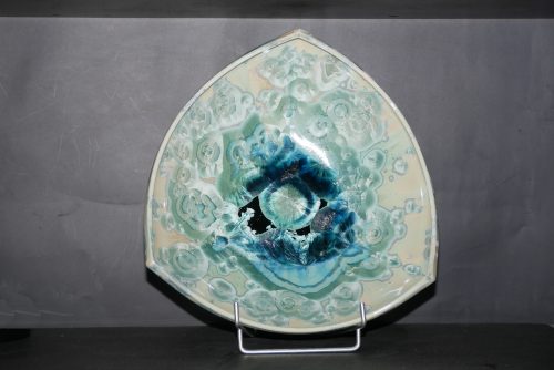 Coupe à fruits triangulaire en porcelaine vert turquoise