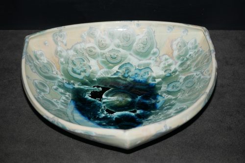 Coupe à fruits triangulaire en porcelaine vert turquoise